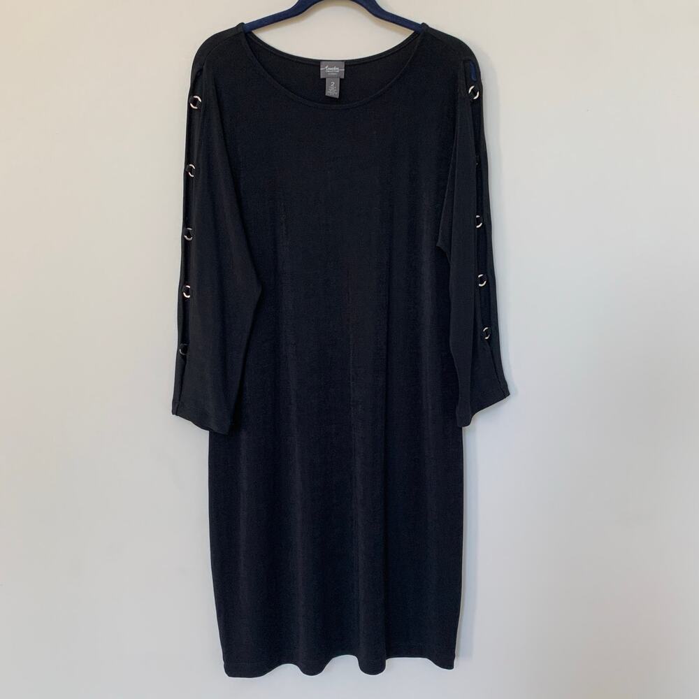 Chico's Travelers Collection stretchy midi sheath dress 3/4 sleeves unlined L